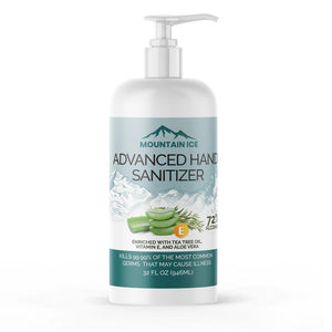 Pain Relief | Mountain Ice Hand Sanitizer with 72% Alcohol, Enriched with Tea Tree Oil, Aloe vera & Vitamin E, 32 oz | Mountain Ice