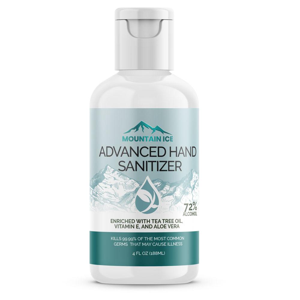 Pain Relief | Mountain Ice Hand Sanitizer with 72% Alcohol, Enriched with Tea Tree Oil, Aloe vera & Vitamin E, 4 oz | Mountain Ice