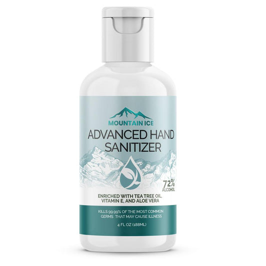 Pain Relief | Mountain Ice Hand Sanitizer with 72% Alcohol, Enriched with Tea Tree Oil, Aloe vera & Vitamin E, 4 oz | Mountain Ice